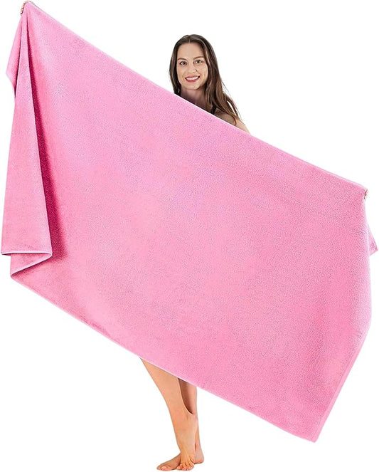 SALBAKOS Luxury 100% Turkish Cotton Bath Sheets 40x80 in Oversized Extra Large Bath Towels Pink Thick Soft Absorbent Turkish Towel for Spa Beach (Pack of 1, Rose, Jumbo Bath Sheet)