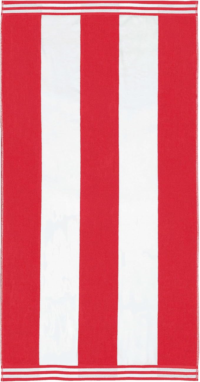Superior Cotton Nautical Stripe Beach Towels, Colorful Towels for Adult, Kid, Pool, Swimming, Sand, Travel, Large Oversized, Absorbent, Fast Drying, Bath Basics, Cabana Collection, 1 Piece, Red