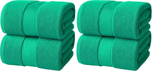 Infinitee Xclusives Jumbo Bath Sheets Towels for Adults – 600 GSM (35X70 Inches)– 100% Ring Spun Cotton Soft and Absorbent Large Bath Towels for Bathroom (Vivid Green) (Pack of 2)