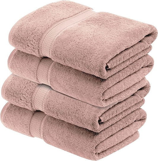 Superior Egyptian Cotton Plush Absorbent, Bath Towel Set of 4, Muted Mauve | Quick Dry, Soft Luxury Towel Set, Bath Essentials for Bathroom, Guest Bath, Spa, 4 Piece Bath, Madeline Towels