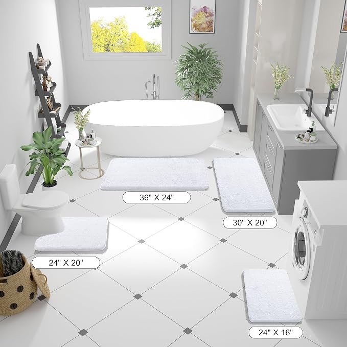 OLANLY Large Bathroom Rugs 70x46, Extra Soft Absorbent Chenille Bath Rugs, Rubber Backing Quick Dry, Machine Washable Bath Mats for Bathroom Floor, Tub and Shower, Home Decor Accessories, White