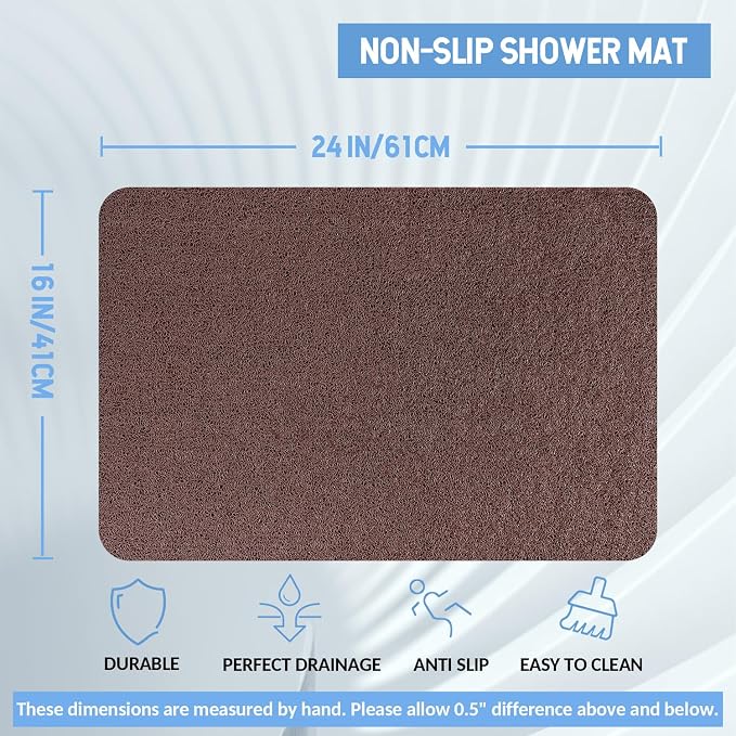 Hargiis Non-Slip Bathtub Mat, 2 Pack Anti Slip Shower Mat, Fast Drying Bathtub Mats, Foot Scrubber Mat, Anti Slip Mat for Tub, Floor, Bathroom, Kitchen, Home, Hotel (Brown 24"×16"+24"×16")