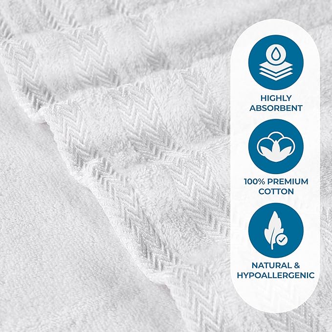 Superior Cotton Bath Sheet Set, Oversized Large Plush Soft Absorbent Body Towel, Shower, Spa, Hotel, Pool, Bath Basics, Home Essentials, Luxury, Fluffy, Quick Dry, Hays Collection, Set of 2, White