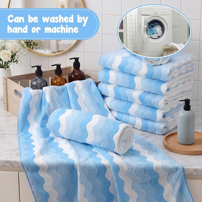 SmoothNovelty 8 Pack Microfiber Bath Towels Bulk 27'' x 60'' Oversized Bath Towel Highly Absorbent Extra Large Shower Sheets Soft Drying for Beach Pool Bathroom Salon Party(Blue)