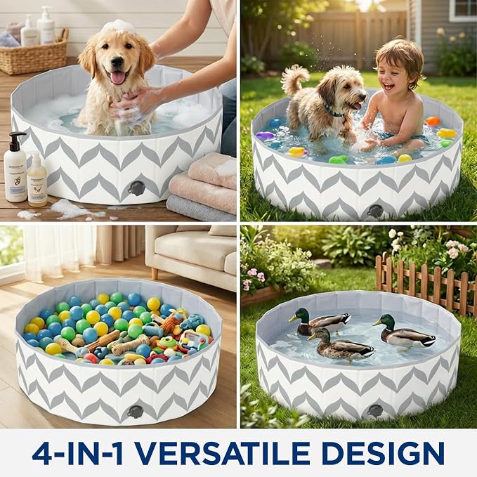 furrybaby Dog Pool for Large Dogs, Foldable Hard Plastic Pet Swimming Pool, Heavy Duty 0.5mm PVC with Non-Slip Bottom, Portable Kiddie Pool for Dogs, Pet Bath Tub for Backyard Summer, GW 63“