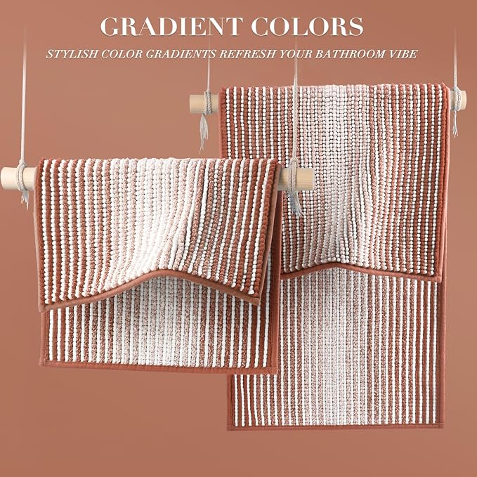 BSICPRO Bathroom Rugs and Mats Sets, 2 Piece Thick Absorbent Chenille Bath Mat Rug Set Non Slip, Soft Bath Room Floor Mats for Bathroom, Machine Washable (20" x 32" Plus 16" x 24",Caramel Brown)