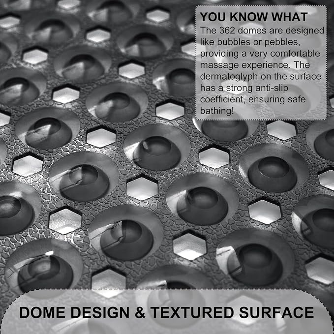 TEESHLY Bath Tub and Shower Mats, Non Slip 40 x 16 Inch Extra Large Bathtub Mat, Machine Washable Bathmat with Drain Holes, Suction Cups for Bathroom Floor, Clear Black