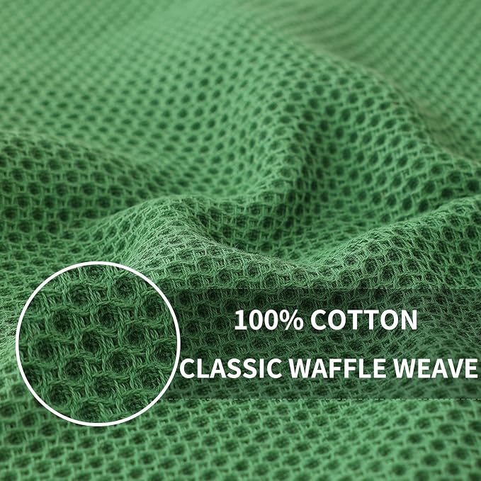 Homaxy 100% Cotton Waffle Weave Kitchen Dish Cloths, Ultra Soft Absorbent Quick Drying Dish Towels, 12 x 12 Inches, 24-Pack, Grass Green