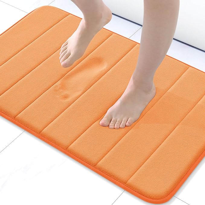 Buganda Memory Foam Bath Mat, 24" x 16", Ultra Soft Bathroom Rugs, Water Absorbent and Machine Washable Bath Rug for Bathroom, Shower, and Tub, Orange