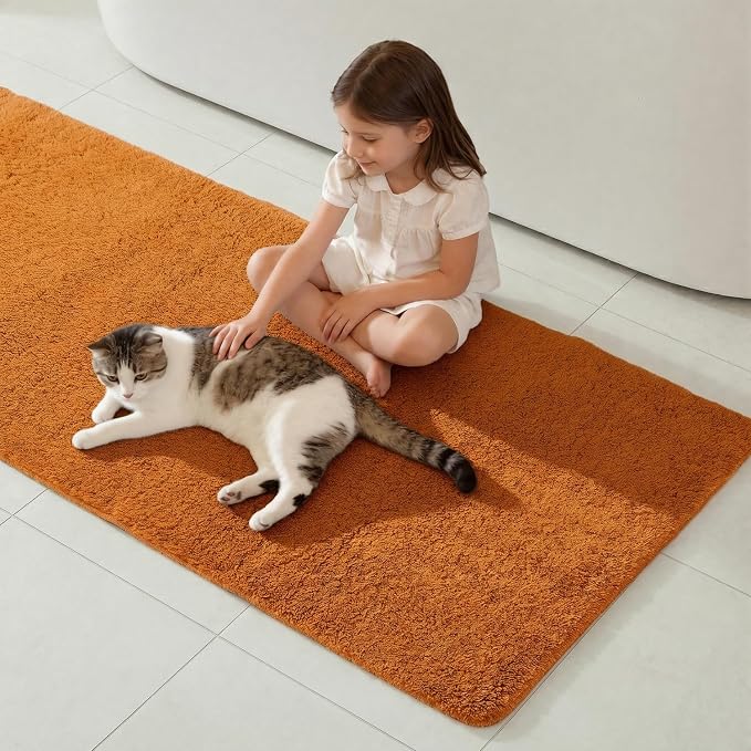 TYUU Large Bathroom Rugs, Ultra Soft Super Absorbent Bath Rugs Non Slip Washable Quick Dry Bath Mat with Rubber Backing for Bathroom Floor, Shower, or Sink, Orange 3' x 4'