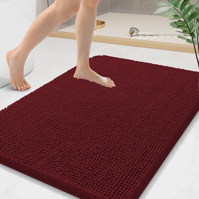 Arotive Bathroom Rugs 36x24, Extra Soft Absorbent Shaggy Chenille Bath Rugs, Machine Washable Rubber Backing Bath Mats for Bathroom Floor Tub and Shower, Home Decor Accessories, Burgundy