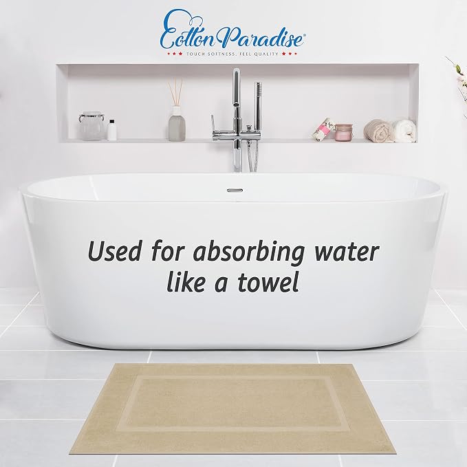Cotton Paradise 100% Cotton Turkish Bathmat Set, Soft Absorbent Quick Dry, 2 Piece 20x34 Bathmat Floor Set, Beige