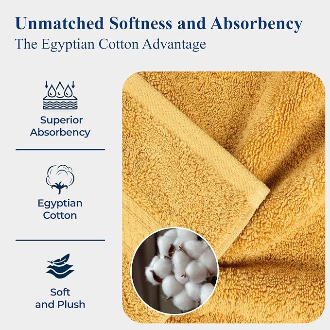 Superior Egyptian Cotton Plush & Absorbent, Bath Towel Set of 4, Gold | Quick Dry, Soft Luxury Towel Set, Bath Essentials for Bathroom, Guest Bath, Spa, 4 Piece Bath, Madeline Towels