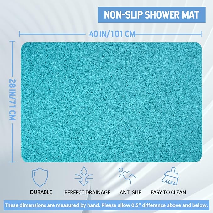 Hargiis Non-Slip Bathtub Mat, Anti Slip Shower Mat, Fast Drying Bathtub Mats, Foot Scrubber Mat, Anti Slip Mat for Tub, Floor, Bathroom, Kitchen, Home, Hotel (Turquoise Blue 40"×28")