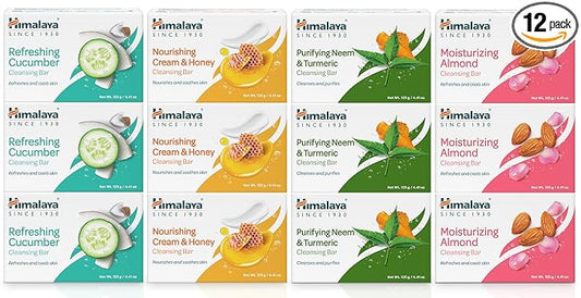Himalaya Cleansing Bar Soap, Soap Bars for Face and Body, Face Soap Bar, Face Wash Bar, Body Soap Bars, Bath Soaps, Soft Skin, Moisturize Skin, Revitalize and Rejuvenate, 4.41 oz, 12 Pack