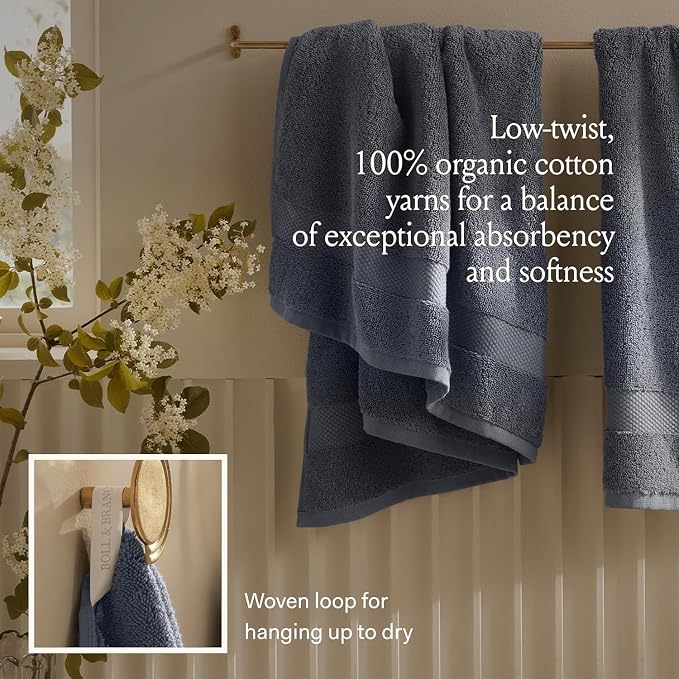 BOLL & BRANCH Plush Bath Towel Set - Walnut - 6 Piece - Includes 2 Bath Towels, 2 Hand Towels & 2 Washcloths - 100% Organic Cotton - Ultra Soft & Luxurious - Quick Absorbing