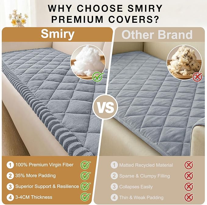 Smiry Couch Cover for Dogs, Non Slip Washable Pet Sofa Protector for Large Dogs, Cats, Fuzzy Plush Sofa Covers for 2 Cushion Couch, Against Fur, Dirt & Scratch Resistant, Grey, 35.4"×63"