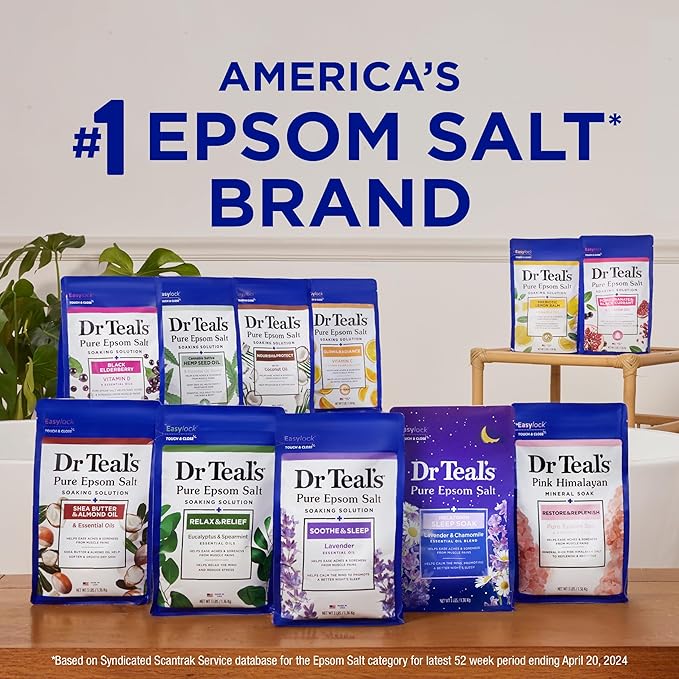 Dr Teal's Pure Epsom Magnesium Salt Soak, Glow & Radiance with Vitamin C & Citrus Essential Oils, 3 lbs