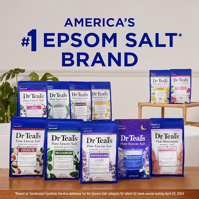 Dr Teal's Epsom Salt Magnesium Soak, Pre & Post Workout with Menthol & Essential Oils, 3 lbs (Pack of 4)
