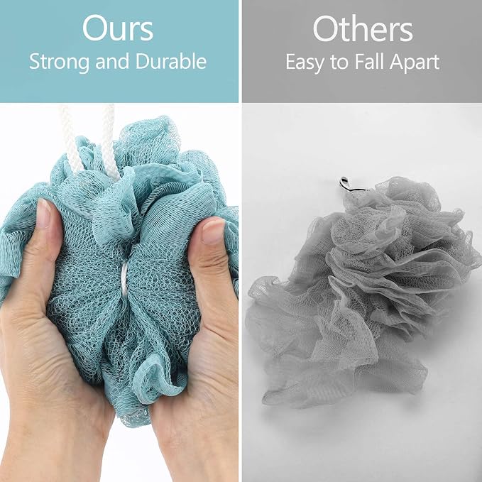 BTYMS Large Loofah Sponge Shower Scrunchies Puff 75g/pc Mesh Pouf Bath Loofa Body Sponges Scrubber for Bathing - Pack of 4