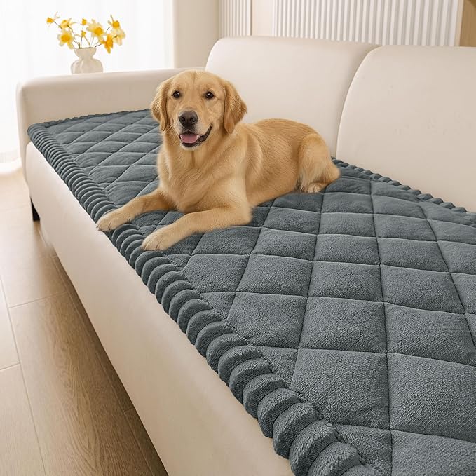 Smiry Couch Cover for Dogs, Non Slip Washable Pet Sofa Protector for Large Dogs, Cats, Fuzzy Plush Sofa Covers for 3 Cushion Couch, Against Fur, Dirt & Scratch Resistant, Dark Grey, 27.6"×88"