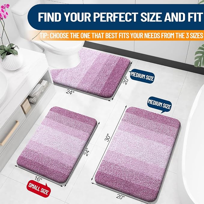 OLANLY Large Bathroom Rugs Mat 50x30, Extra Soft Absorbent Microfiber Bath Rugs, Rubber Backing, Quick Dry, Washable Bath Mat for Bathroom Floor, Tub and Shower, Home Decor Accessories, Pinkish-Purple