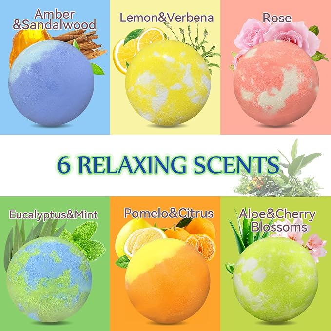Bath Bombs for Men and Boys, Anniversary Birthday Gift Set, Stress Relief Bath Soak, Muscle Pain Relief, Organic Bath Bombs, with Essential Oils, Epsom Salt and Vitamin C, Non-Toxic, 6 Scents, 12 Pack