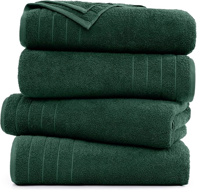 DAN RIVER Extra Large Bath Towels Set of 4, 30 x 60 Inches - 100% Cotton Larger & Lighter Weight Towels for Bathroom - Quicker to Dry, Super Soft & Highly Absorbent Towels for Home, Hunter Green