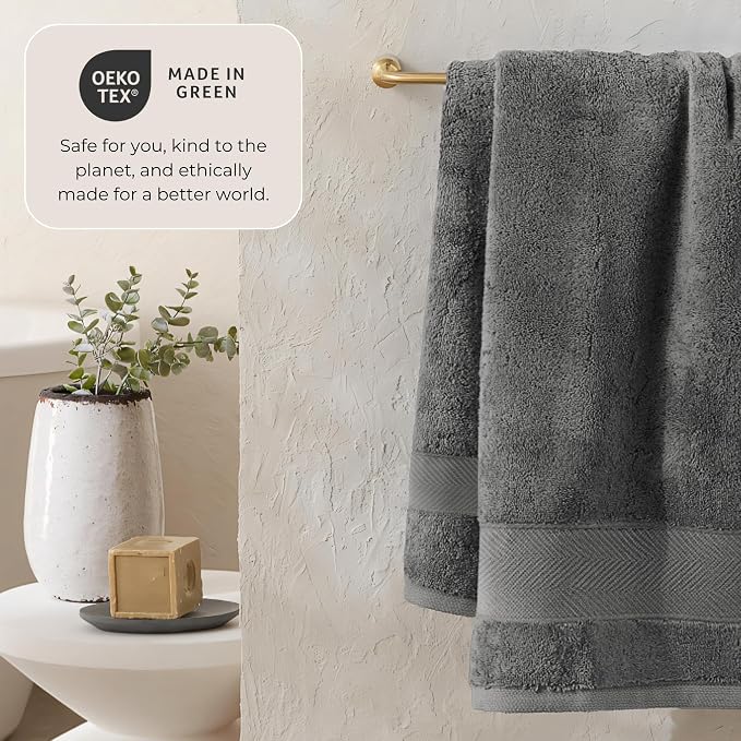 Viscose from Bamboo Bath Towels Set of 6 - Extra Plush 700 GSM Quick Dry Cotton Blend for Luxury Bathroom Comfort - Super Soft, Large, Absorbent - Graphite