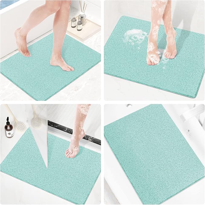 Shower Mat Bathtub Mat Non-Slip,24x16 inch, Soft Tub Mat with Drain,PVC Loofah Bath Mat (Phthalate Free) for Tub and Bathroom,Quick Drying,Green