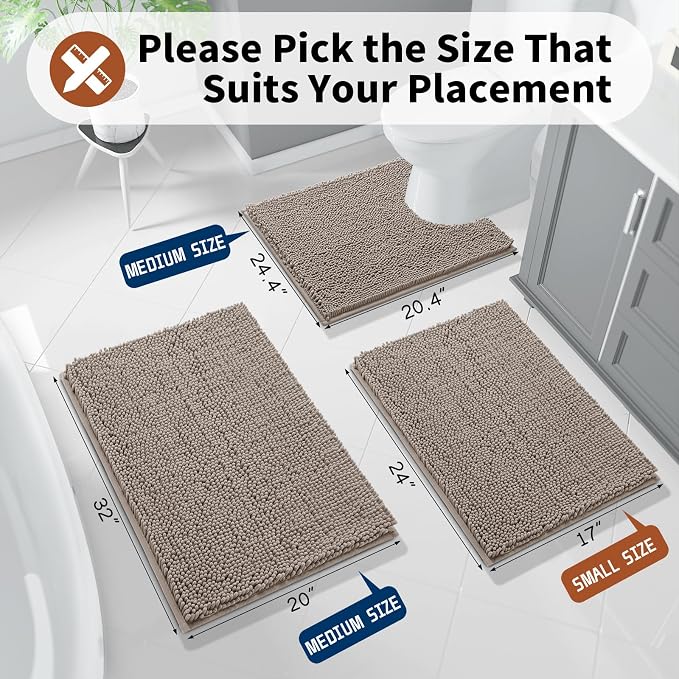 Yimobra Toilet Rugs U Shaped Washable - 24"x20" Non Slip Plush Contour Bath Rugs for Toilet - Super Soft Absorbent Quick Dry Toilet Mats for Bathroom,Camel