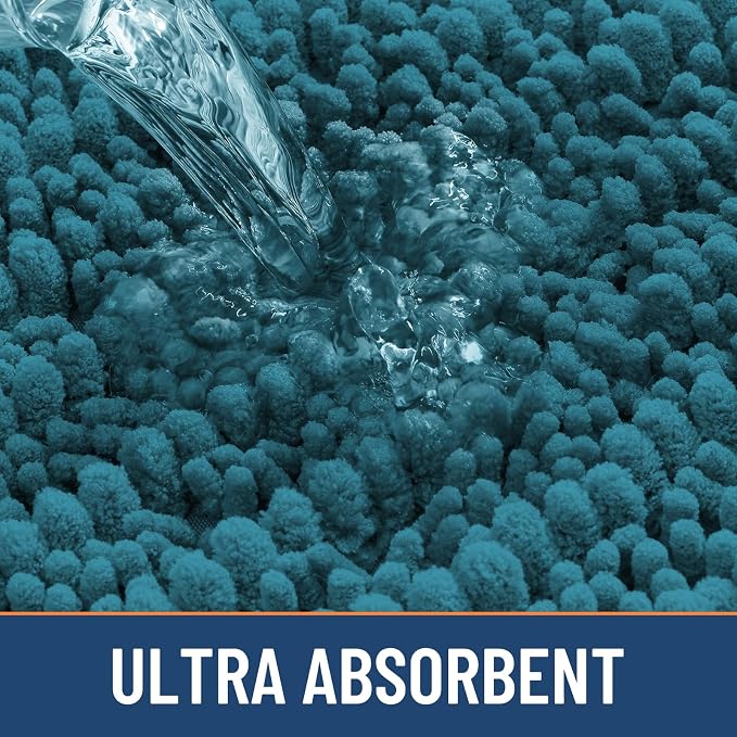 Smiry Bathroom Rugs Mat 34x21, Extra Soft Absorbent Chenille Bath Rugs, Non Slip Rubber Backing Machine Washable Quick Dry Bath Mats for Bathroom Floor, Tub, Shower, Home Decor Accessories, Lake Blue