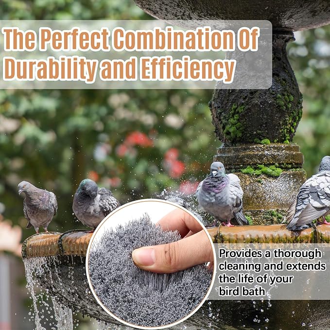 CroBlissful 2 Pcs Bird Bath Cleaning Brush Hard Bristle Stiff Bristle Brush with Plastic Handle Utility Scrub for Bird Feeder Bath Accessories Fountain Outdoor Cleaning(Gray)