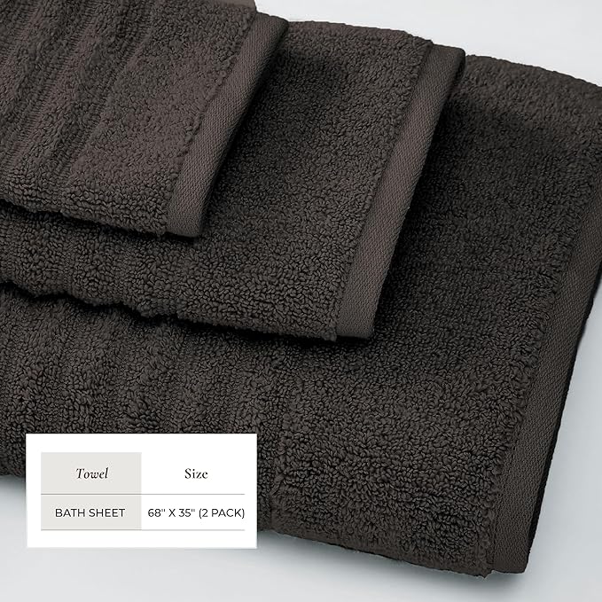 Great Bay Home 2 Pack Bath Sheet Set - 100% Cotton Towel Set - Absorbent & Quick-Dry Towels for Bathroom (Midnight Grey)