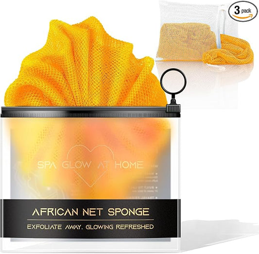 African Net Sponge - Deep Exfoliating Body Scrubber - Ultra Long African Net Sponge Reaches All Back Areas, Gently Buffs Away Dry Flaky Skin for a Renewed Feel, Home Spa Experience（Orange）