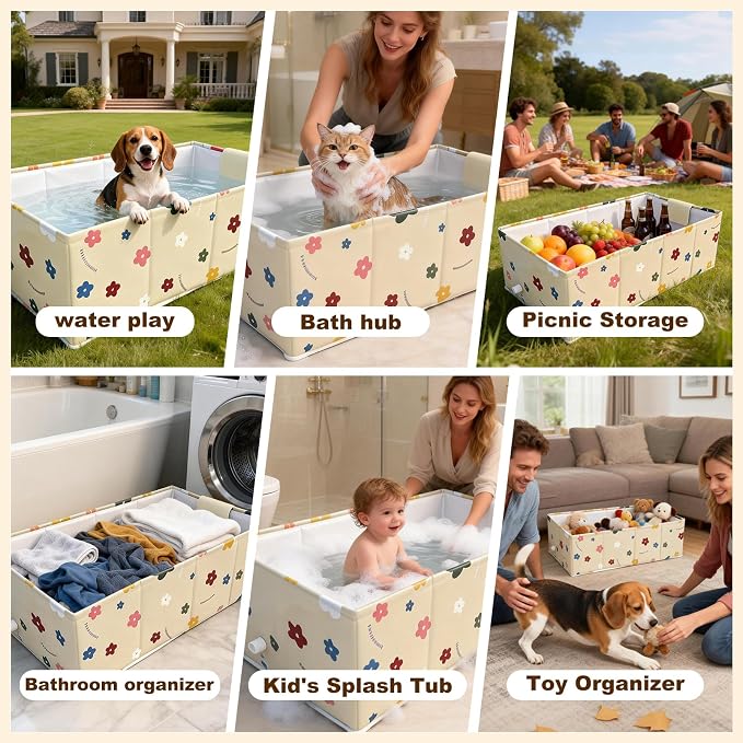 Foldable Dog Bathtub for Small to Medium Dogs & Cats Pool, Collapsible Pet Bath Tub for Shower/Kitchen Sink, Thickened Insulated Base, Portable & Space-Saving Puppy Wash Basin, Yellow