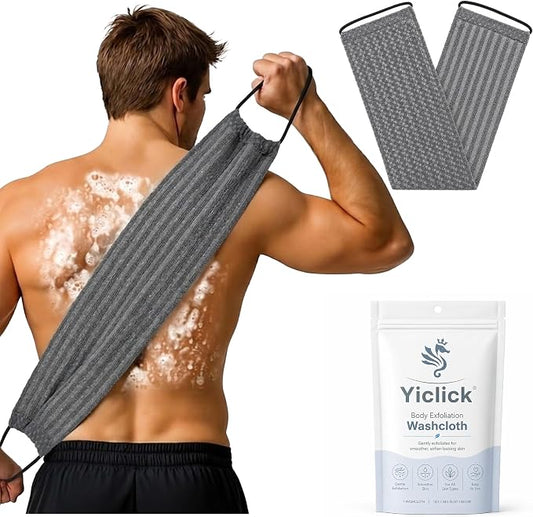Yiclick Dual-Textured Exfoliating Washcloth Towel - Back Scrubber for Use in Shower Bath, Exfoliating Body Scrubber Exfoliator, Japanese Exfoliate Loofah Lufa Sponge Wash Cloth for Women Men