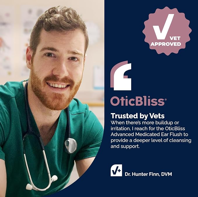 Vetnique Oticbliss Dog Ear Infection Treatment Flush & Ear Cleaner for Dogs & Cats, Antiseptic Antifungal with 0.2% Chlorhexidine and 0.2% Ketoconazole, Medicated Wash for Yeasty Smell, Floppy Ears