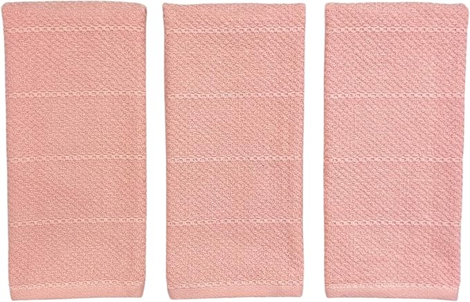 Serafina Home Light Pink Kitchen Hand Dish Towels: Oversized 28" x 18",100% Cotton Cloth Soft Cleaning Drying Absorbent Textured Design, Set of 3 Multipurpose for Everyday Use (Pink)