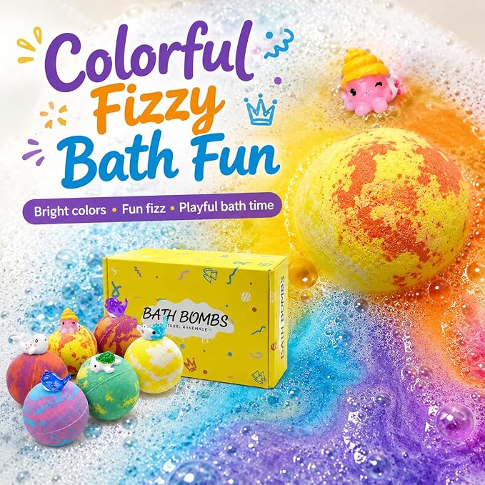 Bath Bombs for Kids with Surprise Inside, 6 PCS Bath Bombs Gift Set with Sea Animal Toys, Fizzy Bubble Bath Bombs with 6 Scents for Girls Ages 3+, Kids Bath Bombs for Toddler Christmas Birthday Gifts