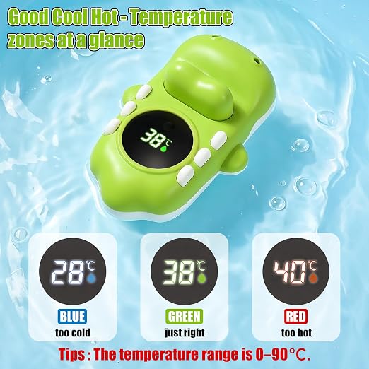 Baby Bath Thermometer - Alligator Shaped Digital Floating Water Thermometer with LED Display & Water Spray Gift for Infants Newborns Toddlers, Waterproof Bath Tub Sensor with Color Alerts
