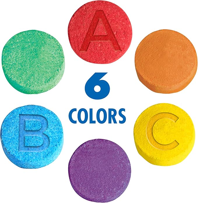 Mr. Bubble Fizzy Tub Colors Bath Water Coloring Tabelets, 6 Bright Colors, Red, Orange, Yellow, Purple, Blue and Green, Fragrance Free, Cap Makes Colorful Waterfall (3 Jars, 450 Tablets)