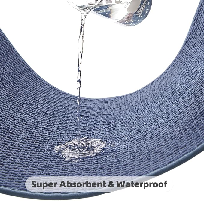 TYUU Bathroom Rugs Non Slip Washable, Super Absorbent Thin Bath Mat Small Quick Dry Low Pile Bathroom Rug, Denim Blue 16"x24"