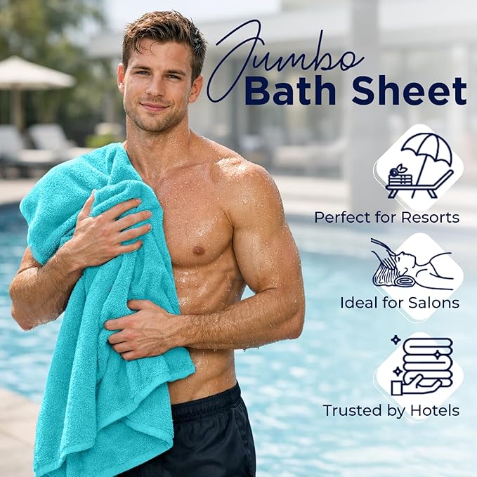 DAN RIVER Pack of 1 Bath Sheet 40x80 Inches, Jumbo Bath Sheets for Adults, Thick and Absorbent Large Towels - Aqua