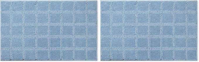 TOWN & COUNTRY EVERYDAY Ultra Plush Solid Tufted Windowpane Bath Mat, Soft and Absorbent Tufted Floor Mat, Non-Slip Backing, Machine Washable, Blue, 20"x32" (Pack of 2)