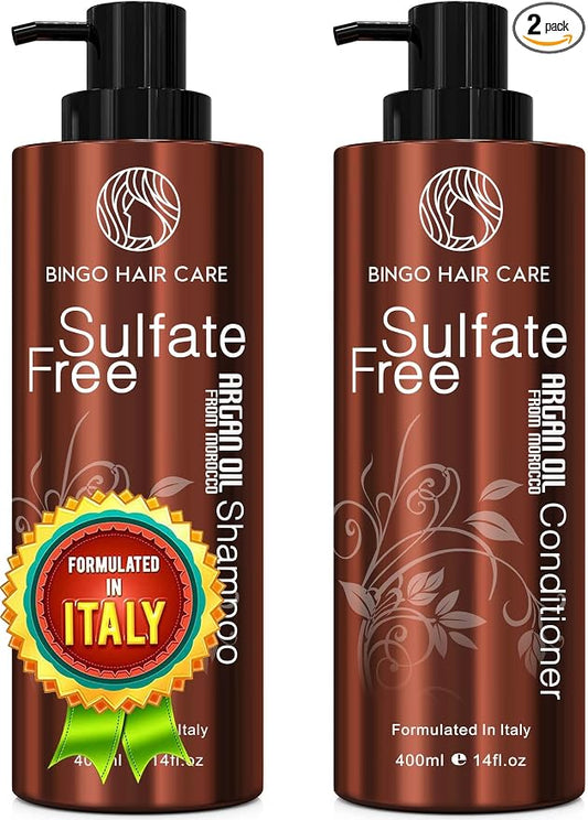 Moroccan Argan Oil Shampoo and Conditioner Set - Sulfate Free, Anti Frizz Hydrating Care for Women - Deep Moisturizing Treatment for Color, Keratin Treated, Curly, Damaged and Dry Hair