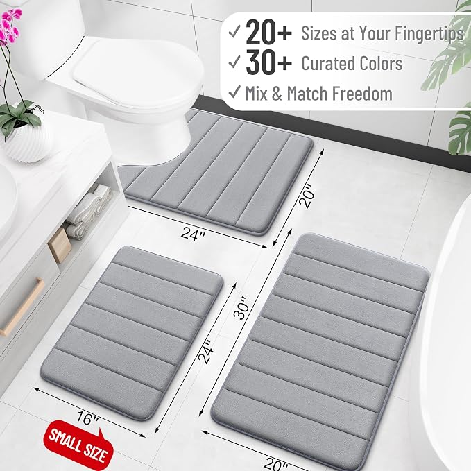 OLANLY Memory Foam Long Bathroom Rugs Runner 59x20, Super Soft Absorbent Bath Mat, Quick Dry, Machine Washable Shower Floor Rugs, Bathmat Carpet, Bathroom Home Decor Accessories, Grey