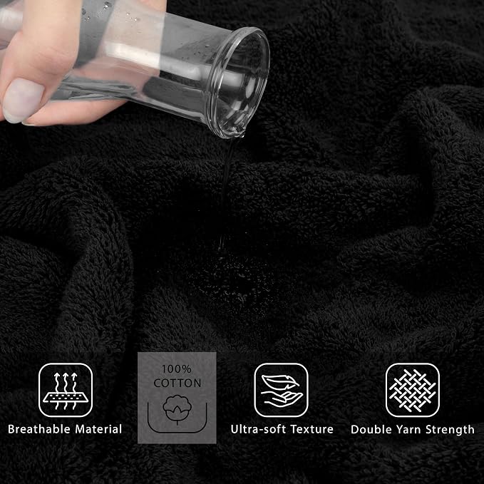 Cotton Paradise 100% Cotton Turkish Towel Set, Soft Absorbent Quick Dry, 2 Piece 35x70 Bath Sheet Set, Coal Black