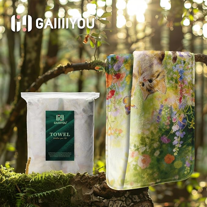 Cute Animals Wildflower Hand Towels Spring Summer Soft Microfiber Towel for Kitchen