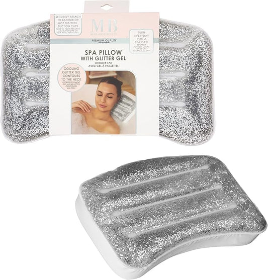 Glitter Gel Cooling Spa Pillow -Bathtub & Hot Tub Relaxation Cushion | Neck & Head Support Bath Pillow. Luxury Spa Accessory Gift for Women - Ultimate Comfort & Relaxation